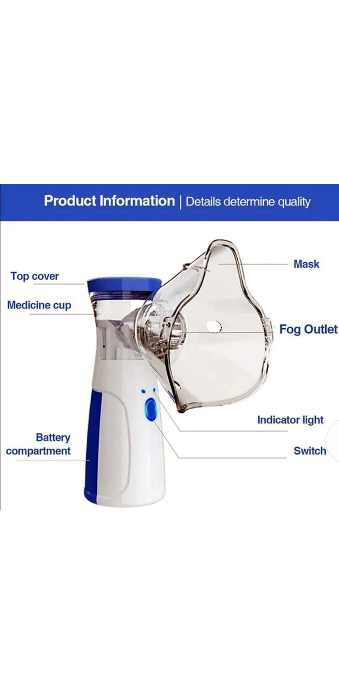 💨 Portable Ultrasonic Rechargeable Mesh Nebulizer Machine – Compact & Silent Steam Inhaler for Kids and Adults